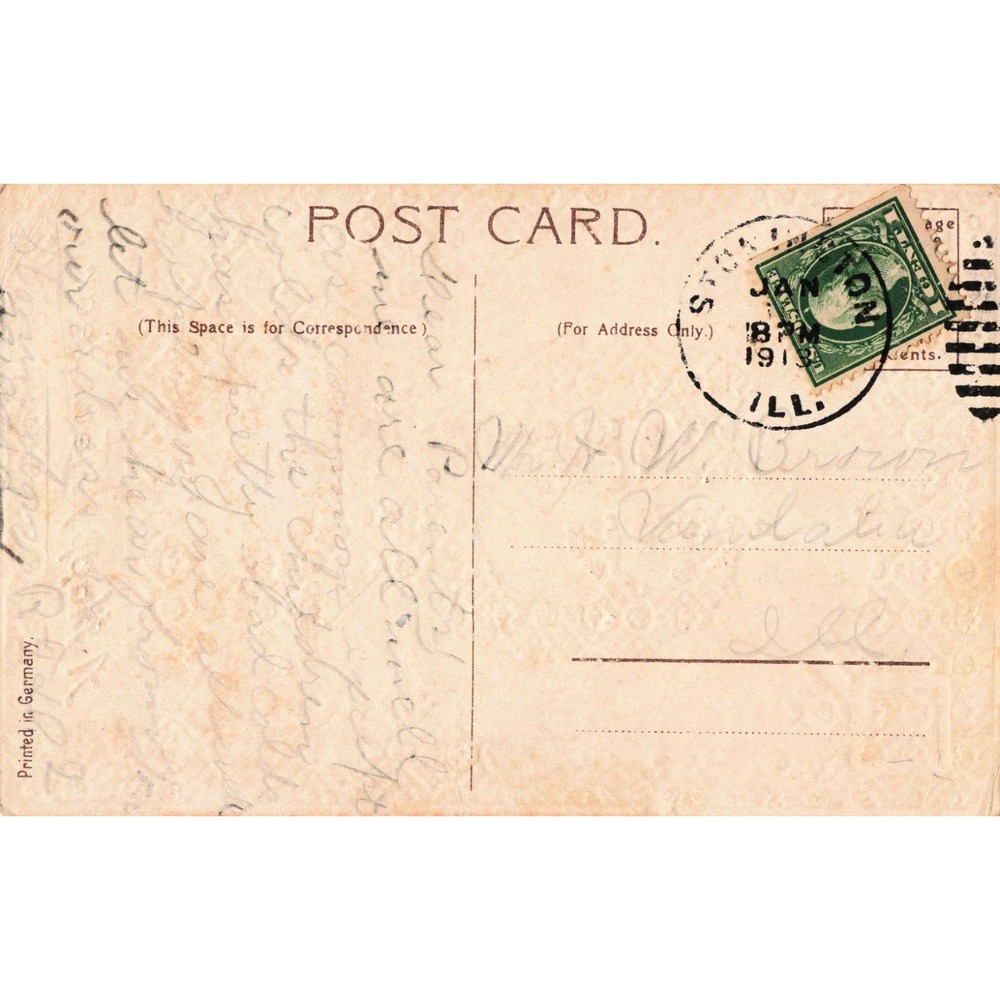 Antique 1911 Happy New Year Postcard Embossed Violet Horseshoe Dove Germany - Picture 2 of 2